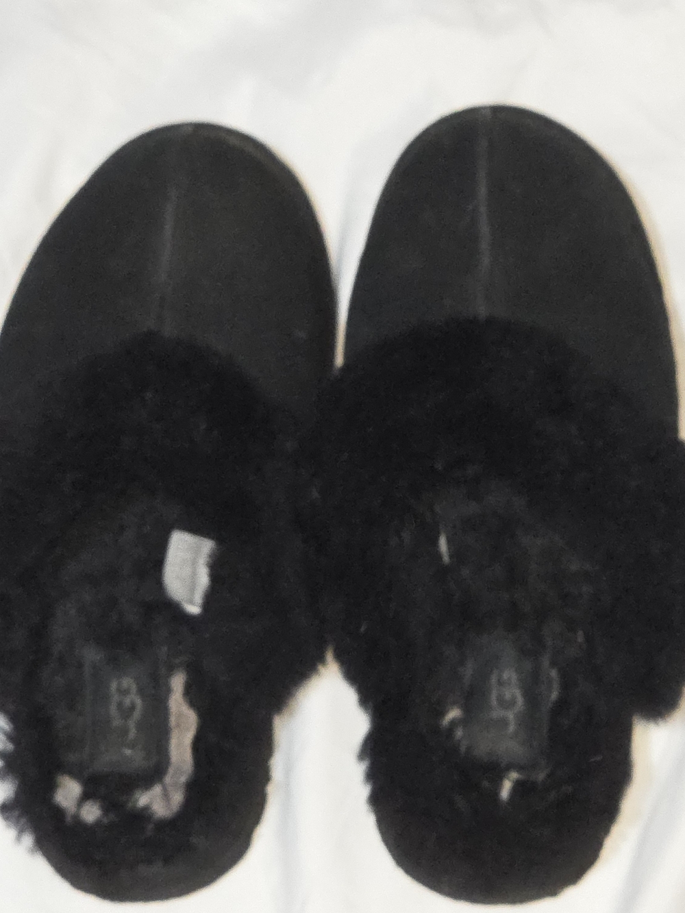 Cozy Women's Black Faux-Fur Slip-On Uggs Size 8 Fair Condition